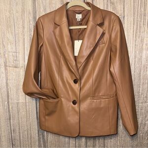 NEW A New Day Blazer Jacket Faux Leather Minimalist {S} 2 Button Pockets Cute
